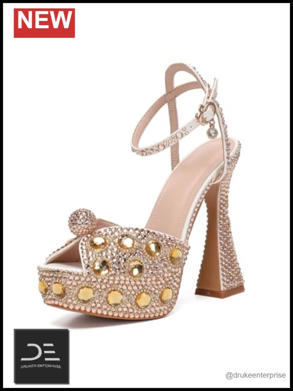 Women's Platform Slingback Heeled Sandals with Pearl and Rhinestone - Bridal